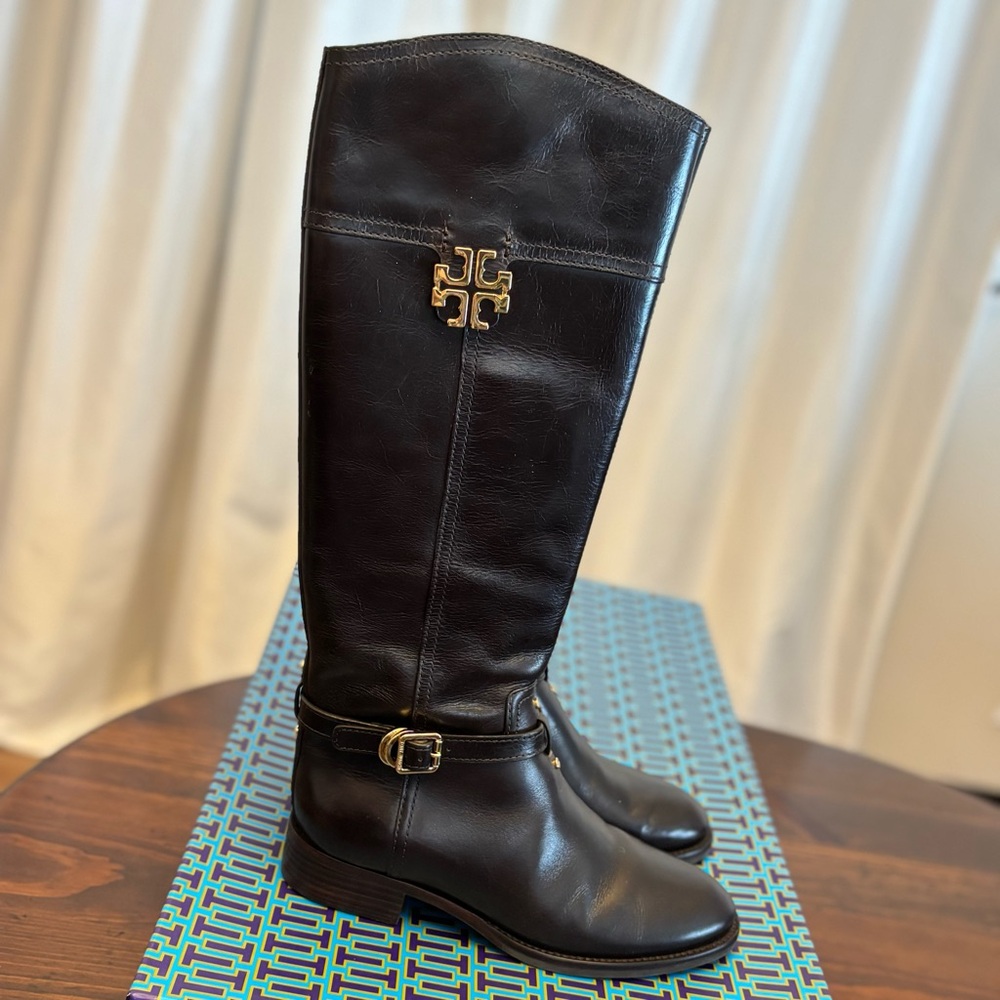 Tory Burch Eloise Leather Boots Brown/Black